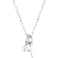 Argento Silver Kids Pearl Cross Necklace - Silver
