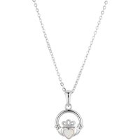 Argento Silver October Opal CZ Claddagh Necklace - Silver