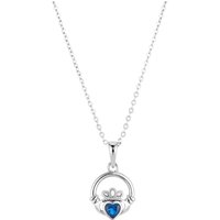 Argento Silver September Sapphire Blue CZ Claddagh Necklace - 40cm