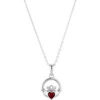 Argento Silver January Garnet Red CZ Claddagh Necklace - Silver