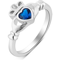 Argento Silver Sapphire Blue CZ Claddagh Ring - 52