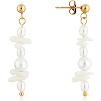 Over and Over Gold 14k Stainless Steel Pearl Drop Earrings - Gold