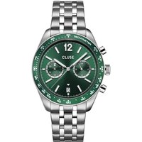 CLUSE Silver Aravis Dual Timer Green Watch - Silver