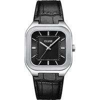 CLUSE Silver Quadrus Black Leather Watch - Silver