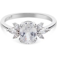 Argento Silver CZ Floral Cluster Oval Solitaire Ring - 54