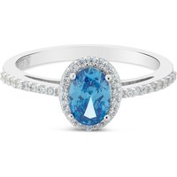 Argento Silver Light Blue Oval Halo Ring - 58