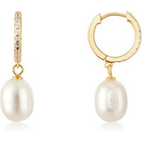 Argento Gold 14k Plated CZ Pearl Hoop Earrings - Gold