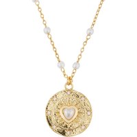 August Woods Gold Pearl Heart Disc Necklace - 40cm