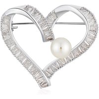 August Woods Silver CZ Heart Pearl Brooch - Silver