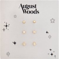 August Woods Gold Pearl Star Earrings 3 Pack Card - Gold