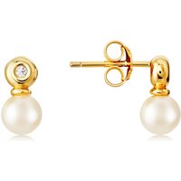 Argento Gold Bezel CZ Pearl Studs - Gold