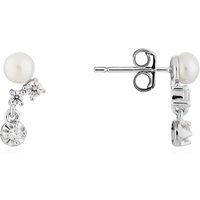Argento Silver Cluster Pearl CZ Earrings - Silver