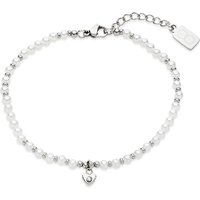 Over and Over Silver Stainless Steel Mini Heart Pearl Bracelet - Silver