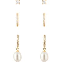 Argento Gold CZ Hoop Pearl Earring Stack - Gold