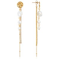 Over and Over Gold Stainless Steel Sparkle Pearl Drop Earrings - Gold