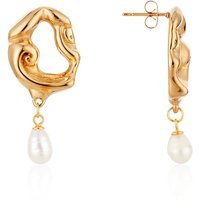 Over and Over Gold Molten Freshwater Pearl Drop Earring - Gold