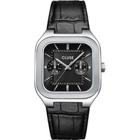 CLUSE Silver Quadrus MultiFunction Black Leather Watch - Silver