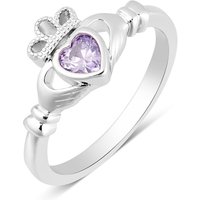 Argento Silver February Amethyst Claddagh Birthstone Ring - 56