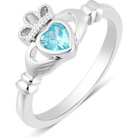 Argento Silver March Aquamarine Claddagh Birthstone Ring - 54