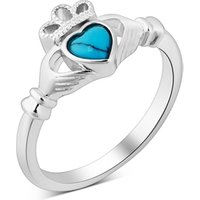 Argento Silver December Turquoise Claddagh Ring - 58