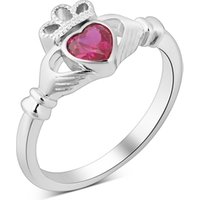 Argento Silver July Red Ruby Birthstone Claddagh Ring - 58