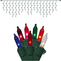 9 foot 100 Mini Light Christmas Icicle Set w/ Green Wire: Multiple Colors