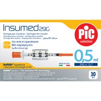Siringa per insulina pic insumed 0,5 ml 100 ui ago gauge 29 lunghezza 12,7 mm senza spazio morto 3 sacchetti da 10 pezzi
