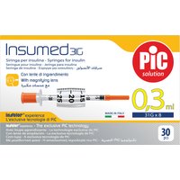 Siringa per insulina pic insumed 0,3 ml 100 ui spazio zero ago 31 gauge 8 mm 3 sacchetti da 10 pezzi