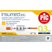 Siringa per insulina pic insumed 0,3 ml 100 ui spazio zero ago 30 gauge 8 mm 3 sacchetti da 10 pezzi