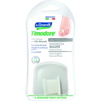 Raddrizza alluce in gel di silicone bianco semitrasparente sagomata per proteggere e riallineare l'alluce evitando lo sfregamento fra il primo e il se