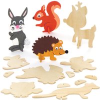 Woodland Animal Wooden Shapes (Pack of 10) Stand-Up Base Included, 10 Assorted Animal Designs, Real Wood