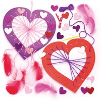 Heart Dreamcatcher Kits (Pack of 4) Card & Foam, 4 Assorted Designs, Easy To Assemble, Wool, Feathers & Hanging Ribbon Included