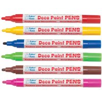 Deco Paint Pens (Colour Pack B) 6 Assorted Colours, Oil-Based Acrylic Paint, Broad Tip, Gloss Finish