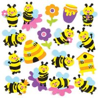 Bee Foam Stickers (Pack of 120) 30 Assorted Designs, Easy Peel, 30mm-50mm Size