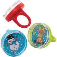 Christmas Puzzle Rings (Pack of 12) Christmas Toys, 6 Assorted Designs, 3 Ring Colours - Green, Red & Blue