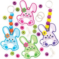 Easter Bunny Keyring & Bag Dangler Kits (Pack of 4) 6 Assorted Bead Colours, 4 Designs, Finished size 12cm