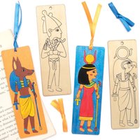 Egyptian Wooden Bookmarks (Pack of 8) Decoration Craft Kits, 2 Assorted Ribbon Colours - Red & Orange