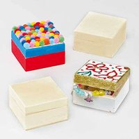 Wooden Keepsake Boxes (Pack of 4) Size 6cm x 6cm x 3.5cm, Hinged Magnetic Lid, Decorate Your Own