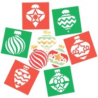 Christmas Bauble Stencils (Pack of 8) Christmas Craft Supplies 2 stencil colours - Red & Green