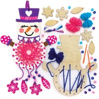 Snowman Wooden Dreamcatcher Kits (Pack of 4) Christmas Crafts 4 wool colours - Light Blue, Dark Blue, Purple & Pink