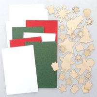 Christmas Wooden Charm Greeting Card Kits (Pack of 6) Christmas Crafts 3 card colours - Red, Green & White