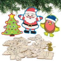 Click to view product details and reviews for Christmas Colour In Wooden Decorations Pack Of 12 Christmas Crafts 12 Assorted Designs Gold Cord Included.