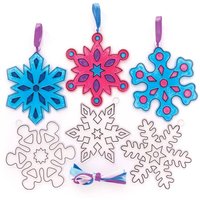 Snowflake Suncatcher Decorations (Pack of 10) Christmas Crafts 5 ribbon colours - Dark Blue, Pink, White, Purple & Light Blue