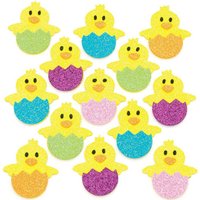 Easter Chick Glitter Foam Stickers (Pack of 100) Easter Craft Supplies 5 assorted egg colours - Purple, Pink, Blue, Green & Orange