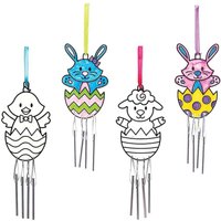 Easter Suncatcher Windchimes (Pack of 4) Chick, Bunny & Lamb Designs, Decorate Your Own, Chimes & Ribbon Pre-Strung
