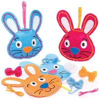 Bunny Sewing Decoration Kits (Pack of 3) Easter Crafts For Kids, 3 Colours - Pink, Orange & Blue, 14cm x 10.5cm