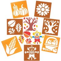 Harvest Festival Stencils (Pack of 8) Art Supplies, 8 Designs, Washable Plastic, Size 14.5cm x 13.5cm