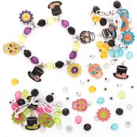 Day of the Dead Charm Bracelet Kits (Pack of 3) Jewellery 3 colourways - Blue/Orange/Black, Purple/Yellow/Black & Pink/Green/Black