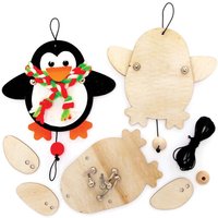 Flapping Penguin Wooden Puppet Decoration Kits (Pack of 5) Christmas Crafts
