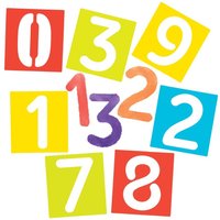 Number Stencils (Pack of 12) Art Supplies, Washable, 4 Stencil Colours - Red, Blue, Yellow & Green